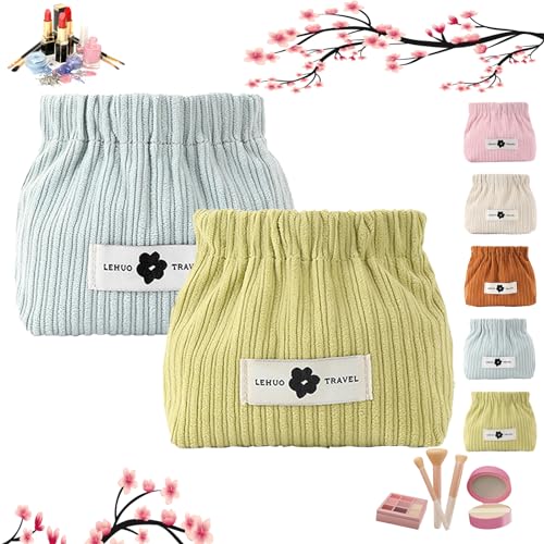 Corduroy Elastic Hair Tie Organizer, Portable Travel Corduroy Elastic Storage Bag, Hair Accessories Organizer, for Women Large Capacity Canvas Makeup Bags Travel Toiletry Bag (2pcs G) von NNBWLMAEE