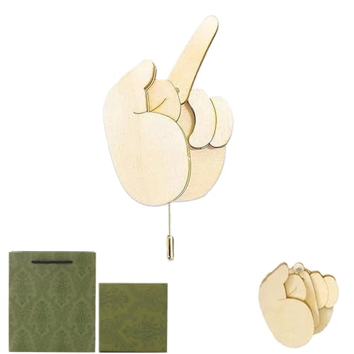 Funny Wooden Finger Brooch, Middle Finger Pin, Finger Wooden Pin Funny Finger Pins Gag Gift for Women Men, Interactive Mood Expressing Pin (1 Pcs) von NNBWLMAEE