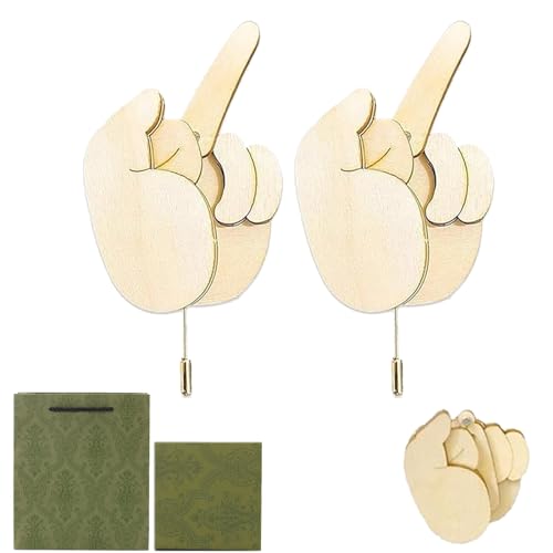 Funny Wooden Finger Brooch, Middle Finger Pin, Finger Wooden Pin Funny Finger Pins Gag Gift for Women Men, Interactive Mood Expressing Pin (2 Pcs) von NNBWLMAEE