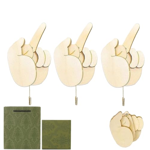 Funny Wooden Finger Brooch, Middle Finger Pin, Finger Wooden Pin Funny Finger Pins Gag Gift for Women Men, Interactive Mood Expressing Pin (3 Pcs) von NNBWLMAEE
