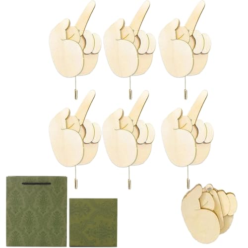 Funny Wooden Finger Brooch, Middle Finger Pin, Finger Wooden Pin Funny Finger Pins Gag Gift for Women Men, Interactive Mood Expressing Pin (6 Pcs) von NNBWLMAEE