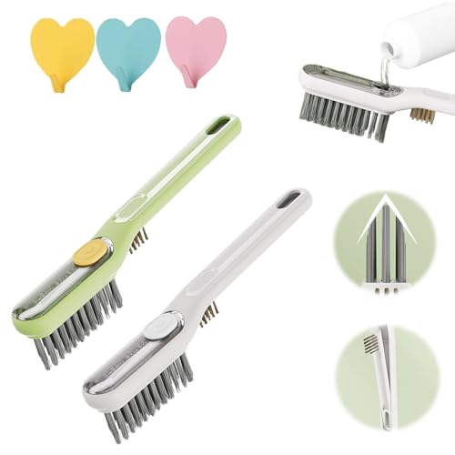Multi-functional Liquid-filled Crevice Brush, 2-in-1 liquid crevice brushes, Hard-Bristles Crevice Cleaning Brush, V-Shaped Grout Cleaner Brush and Mini Wire Brush for Kitchen Bathroom (Green & White) von NNBWLMAEE