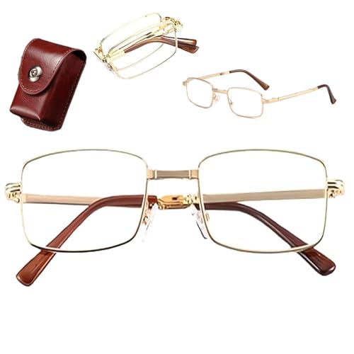 NNBWLMAEE Charmoo Glasses, Charmoo Reading Glasses, Natural Crystal Stone Clear Real Glass Lens Titanium Folding Reading Glass, with Case Non-Slip Abrasion-Resistant, for Men Women (+2.5) von NNBWLMAEE