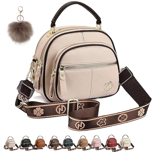 NNBWLMAEE Easiotward Crossbody Bag, Classic Multifunctional Compartments Adjustable Wide Shoulder Purses, Leather Handbag (Apricot) von NNBWLMAEE