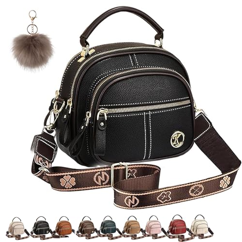 NNBWLMAEE Easiotward Crossbody Bag, Classic Multifunctional Compartments Adjustable Wide Shoulder Purses, Leather Handbag (Black) von NNBWLMAEE