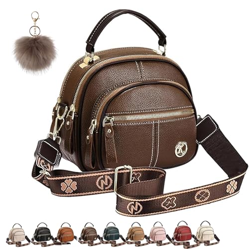 NNBWLMAEE Easiotward Crossbody Bag, Classic Multifunctional Compartments Adjustable Wide Shoulder Purses, Leather Handbag (Coffee) von NNBWLMAEE