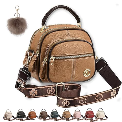 NNBWLMAEE Easiotward Crossbody Bag, Classic Multifunctional Compartments Adjustable Wide Shoulder Purses, Leather Handbag (Khaki) von NNBWLMAEE
