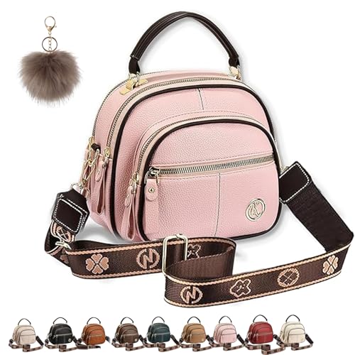 NNBWLMAEE Easiotward Crossbody Bag, Classic Multifunctional Compartments Adjustable Wide Shoulder Purses, Leather Handbag (Pink) von NNBWLMAEE