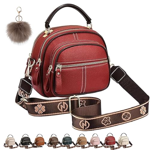 NNBWLMAEE Easiotward Crossbody Bag, Classic Multifunctional Compartments Adjustable Wide Shoulder Purses, Leather Handbag (Red) von NNBWLMAEE