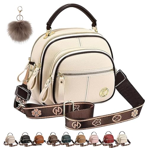 NNBWLMAEE Easiotward Crossbody Bag, Classic Multifunctional Compartments Adjustable Wide Shoulder Purses, Leather Handbag (White) von NNBWLMAEE