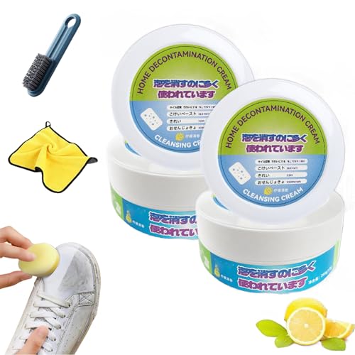 NNBWLMAEE Home Decontamination Cream, 260g Shoes Decontaminate Solid Paste, Leather Care Multifunctional Cleaning Cream, White Shoe Cleaner with Sponge (2pcs) von NNBWLMAEE