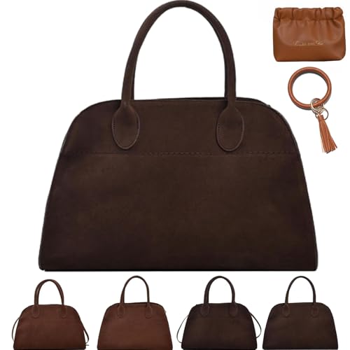 NNBWLMAEE Modavo Suede Bag, Modavo Parisian Stroll Bag, Brown Suede Top-Handle Work Handbag for Women (Coffee - Large) von NNBWLMAEE