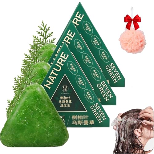 Nature Triangle Shampoo Bar, Nature Seven Green Soap Shampoo Bar, Usman Grass Klebreiswasser Festseife, Natürlich Bio Pflanzenbasiert, Beruhigend & Kräftigend für Frauen und Männer (3PCS) von NNBWLMAEE