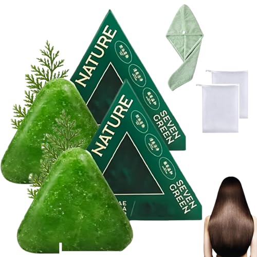 Nature Triangle Shampoo Bar, seven green shampoo soap, Natural Plant-Based, Calming & Strengthens Hair for Women and Men (2PCS) von NNBWLMAEE