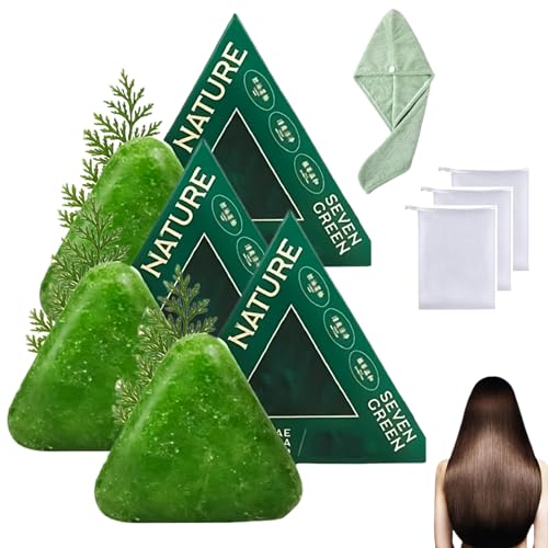 Nature Triangle Shampoo Bar, seven green shampoo soap, Natural Plant-Based, Calming & Strengthens Hair for Women and Men (3PCS) von NNBWLMAEE
