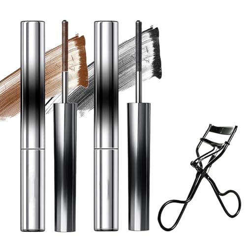 Nour Iron Wand Mascara, 3D Curling Eyelash Iron Mascara, Washable Mascara Makeup, Soft Full Lashes, No Flaking, No Smudging, No Clumping, Long Lasting (2pcs Black&Brown) von NNBWLMAEE