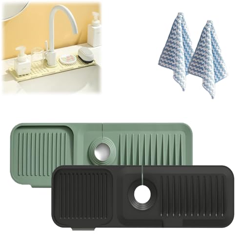 Tidy Splash Faucet Guard & Draining Mat, Splendiday Silicone Draining Mat, Blissden Silicone Draining Mat, Silicone Draining Mat for Kitchen Sink (14.5x5.5in,2pcs E) von NNBWLMAEE