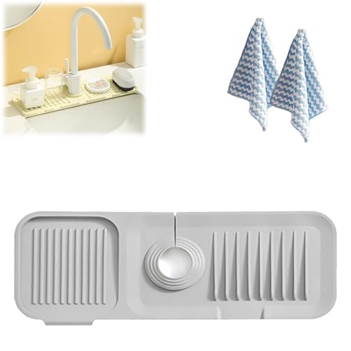 Tidy Splash Faucet Guard & Draining Mat, Splendiday Silicone Draining Mat, Blissden Silicone Draining Mat, Silicone Draining Mat for Kitchen Sink (14.5x5.5in,Gray) von NNBWLMAEE