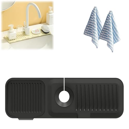 Tidy Splash Faucet Guard & Draining Mat, Splendiday Silicone Draining Mat, Blissden Silicone Draining Mat, Silicone Draining Mat for Kitchen Sink (17.7x5.5in,Black) von NNBWLMAEE