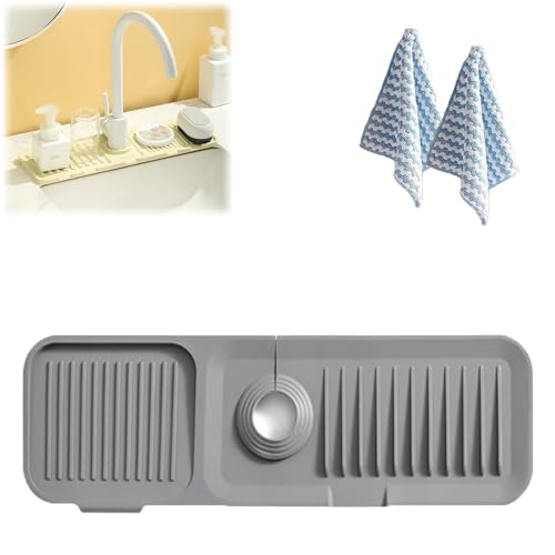 Tidy Splash Faucet Guard & Draining Mat, Splendiday Silicone Draining Mat, Blissden Silicone Draining Mat, Silicone Draining Mat for Kitchen Sink (17.7x5.5in,Dark Gray) von NNBWLMAEE