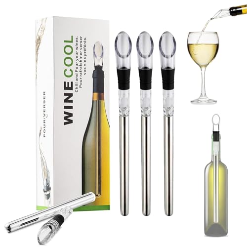 Vino Buddy, Vino Buddy Wine Chiller Stick, 3 in 1 Stainless Steel Wine Bottle Chiller with Aerator and Pourer, The Best Holiday Gifts (3set) von NNBWLMAEE