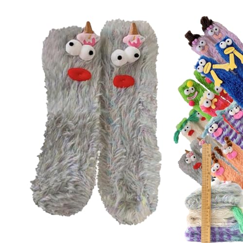 Warm Cozy Fluffy Cartoon Monster Socks, Funny Fuzzy Socks for Women, Winter Warm Fuzzy Animal Socks, Womens Fuzzy Socks (1pcs G) von NNBWLMAEE