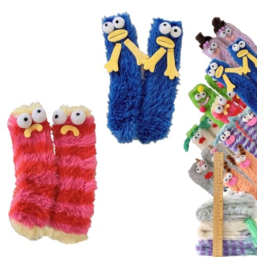 Warm Cozy Fluffy Cartoon Monster Socks, Funny Fuzzy Socks for Women, Winter Warm Fuzzy Animal Socks, Womens Fuzzy Socks (2pcs A) von NNBWLMAEE