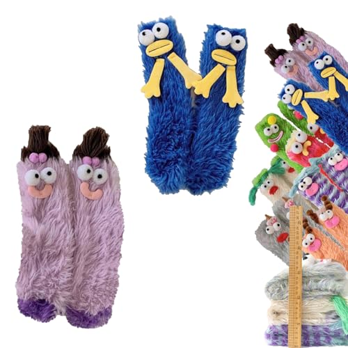 Warm Cozy Fluffy Cartoon Monster Socks, Funny Fuzzy Socks for Women, Winter Warm Fuzzy Animal Socks, Womens Fuzzy Socks (2pcs F) von NNBWLMAEE