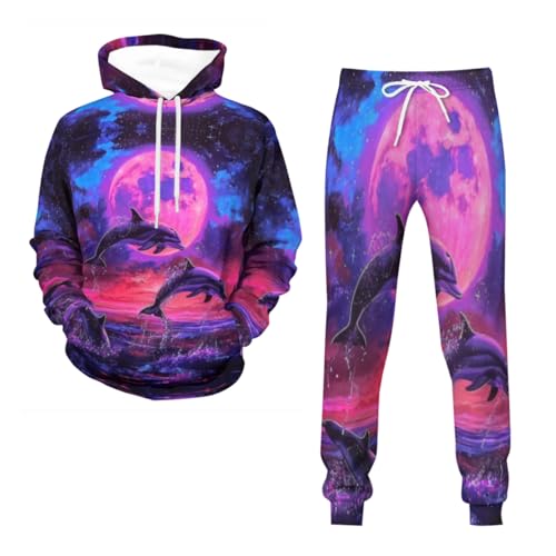 NNCSNE Herren Athletic 2 Stück 3D Delfinss Trainingsanzug Casual Jogging Sweat Suit Set Jogginganzug Hoodie + Hosen Set S-6XL von NNCSNE