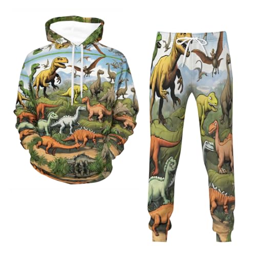 NNCSNE Herren Athletic 2 Stück 3D Dinosaurierss Trainingsanzug Casual Jogging Sweat Suit Set Jogginganzug Hoodie + Hosen Set S-6XL von NNCSNE