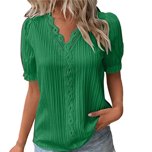 Blusenshirt Damen Elegant V-Ausschnitt Henley Hemdbluse Aufrollbaren Ärmeln Locker Blusen Party Oberteil Damen Sommerblusen One Shoulder Oberteil Damen(Longshirt Damen Lässig für Leggings Grün,XXL) von NNGOTD