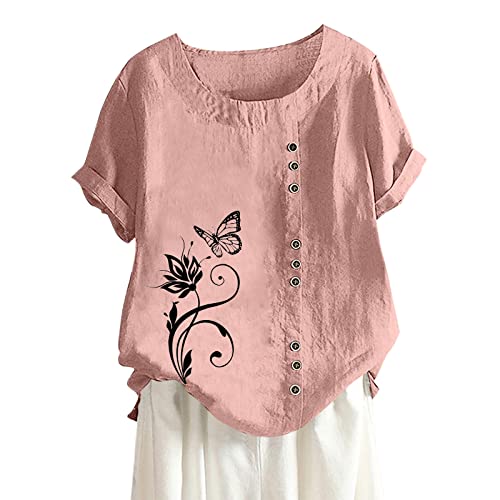 Damen Shirt Langarm Damen Farbblock Blusen T-Shirt Rundkragen Kurzarm Top Shirt Streifen Oberteil Casual Elegant Bluse Basic Shirt Lose Sommerblusen Tank Top Rundhals Oberteile L von NNGOTD