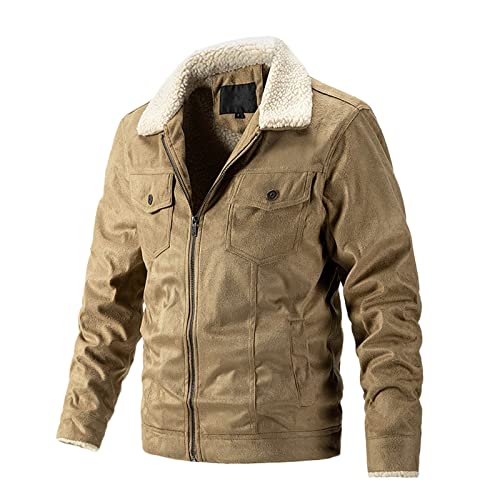 Mens Fashion Simple Solid Warm Pocket Cardigan Zipper Sweater Jacket Herren Bomberjacke (BAULMDB-Khaki, M) von NNGOTD