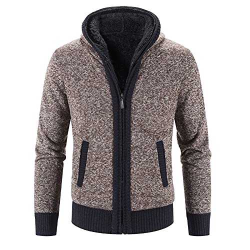 NNGOTD Farblich passende Winterjacke für Herren, langärmliger Plus-Samt-Pullover mit Dicker Kapuze, warme Strickjacke Sweatshirt Herren Anthrazit (BAULMD1028C-Coffee, XL) von NNGOTD