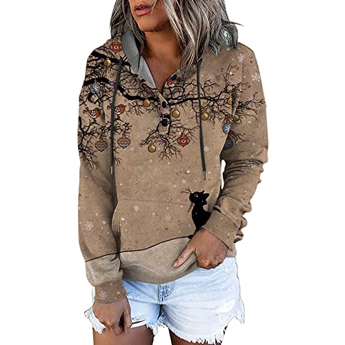 Pullover Damen Baumwolle Kragen Damen Sweatshirt ohne Kapuze Winter Damen Pullover ohne Kapuze Print Damen Long Shirts Damen Tshirt Slim fit lang Poloshirt Langarm Damen M von NNGOTD