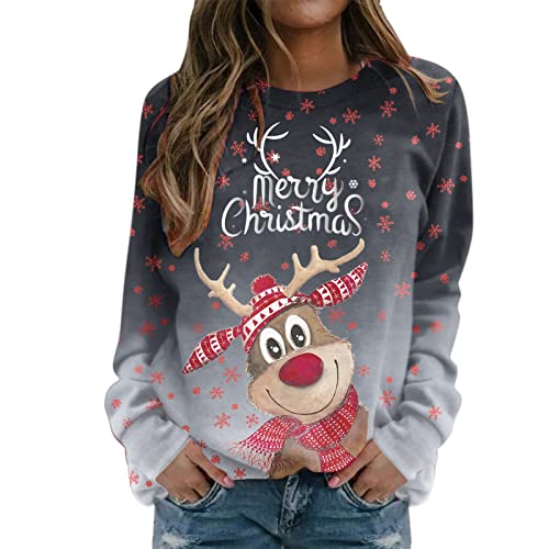 NNGOTD Weihnachts Damen Kleid Damen Oberteile Langarmshirts Casual Lose Pullover Bluse Oversize Sweatshirt Oberteil Tops Christmas Sweater Damen von NNGOTD