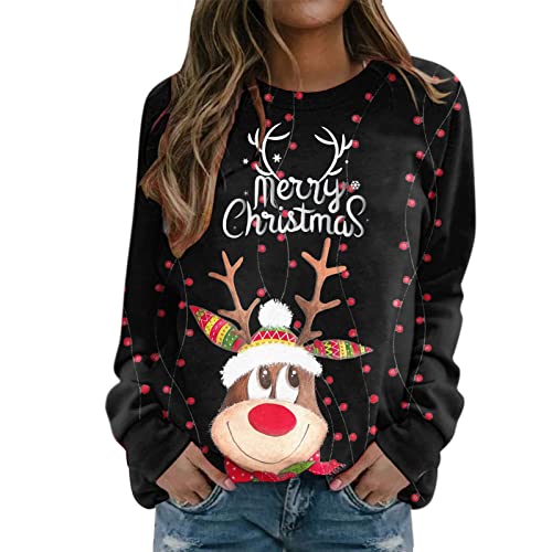 Weihnachtspulli Mit Led Langarmshirt Damen Casual Rundhals Sweatshirt 3D Druck Katzen-Muster Langarm Shirts Rose Farbverlauf T Shirt Pulli Top Bluse Freizeit Oberteil Tshirt Shirts Tops Lose Tees von NNGOTD