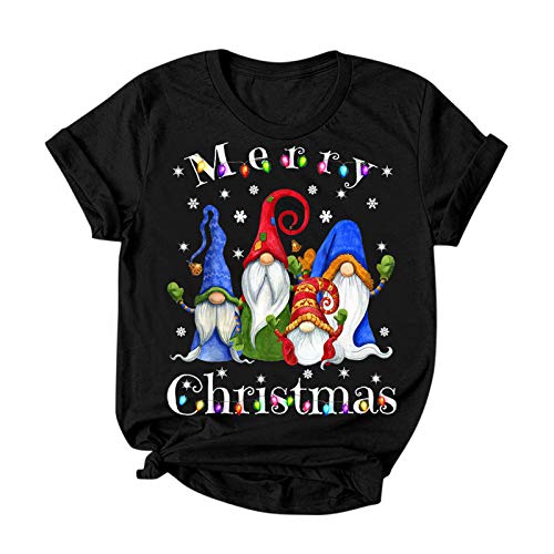 Weihnachtsshirt Damen Lustig Zwerge Weihnachts Für Weihnachtsparty Oberteile Rentier Drucken Pullover T-Shirt Lustige Kurzärmliges Raglan Shirt Blusenshirt Weihnachts-Sweatshirt (BAULMD1014A-Black, M) von NNGOTD