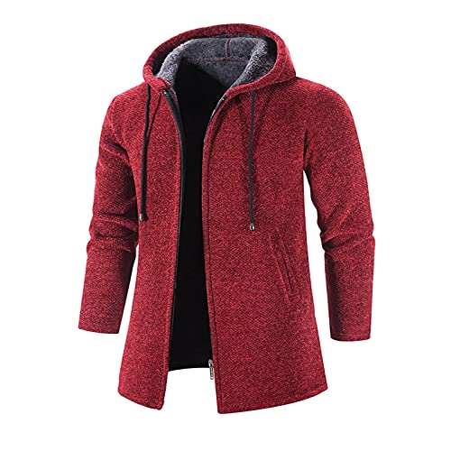 Wintermantel mit Kapuze für Männer Plus aus samt warm solide Colour-Mantel Langärmeliger Loser Ausziehband Außenbekleidung wasserdichte Wanderjacke Herren (BAULMD1028C-Red, XXXL) von NNGOTD