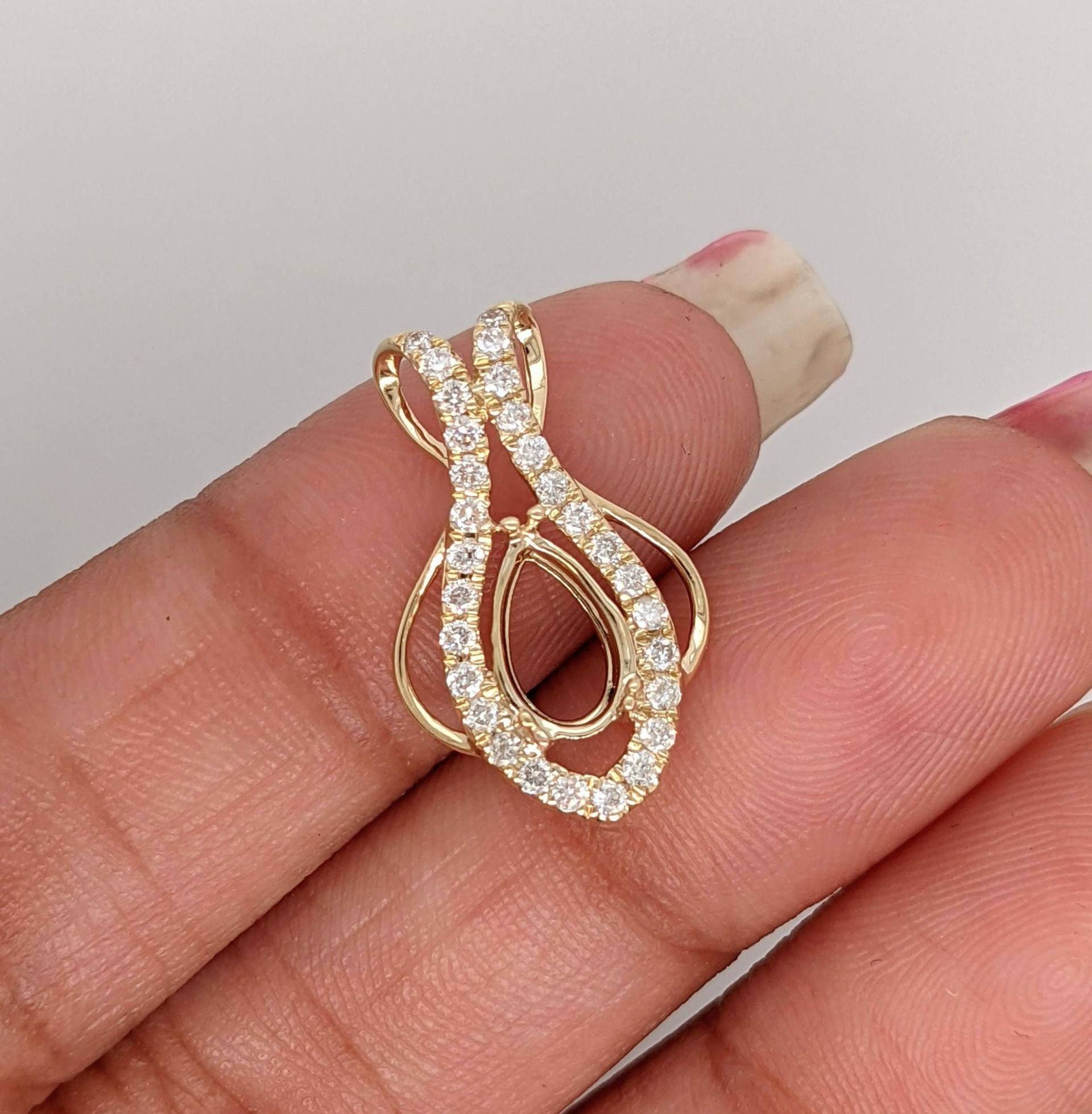 Wunderschöne Anhänger Semi Mount in 14K Massivem Weiß, Rose Oder Gelbgold Mit Diamant Akzenten | 8x5 8x6 10x5 10x7 13x9 Birnenform Steinfassung von NNJGemstones