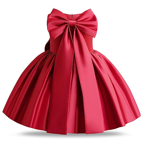 NNJXD Baby Mädchen Geburtstag Party Kleid Schleife Prinzessin Kleinkind Mädchen Kleidung 2037 Rot Größe (100) 2-3 Jahre von NNJXD