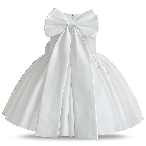 NNJXD Baby Mädchen Geburtstag Party Kleid Schleife Prinzessin Kleinkind Mädchen Kleidung 2037 Weiß Größe (80) 6–12 Monate von NNJXD