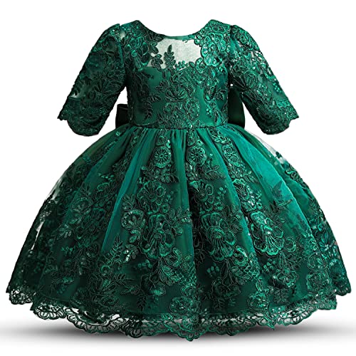 NNJXD Baby Mädchen Geburtstag Tutu Kleid Festzug Party Hochzeit Spitze Stickerei Kleid 2031 Grün Größe(100) 2-3 Jahre von NNJXD