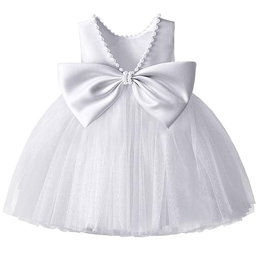 NNJXD Baby Mädchen Geburtstagsteil Tutu Kleid Bowknot Kleinkind Mädchen Festzug Kleider 2029 Weiß Größe (100) 2-3 Jahre von NNJXD