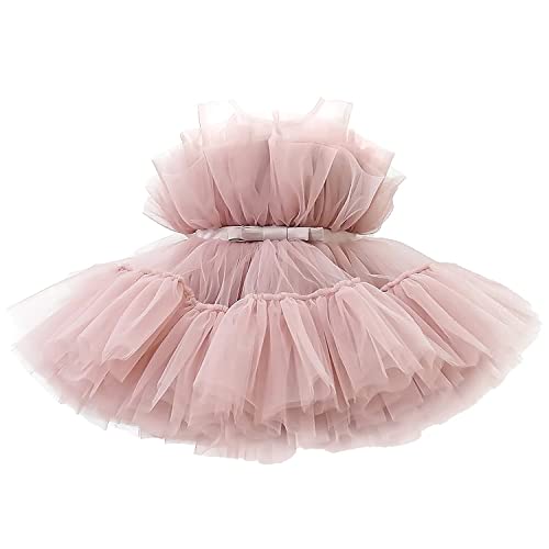 NNJXD Baby Mädchen Kleid Schleife Kleider Tutu Flauschige Taufe Prinzessin Größe (110) 3-4 Jahre 766 Rosa-A von NNJXD