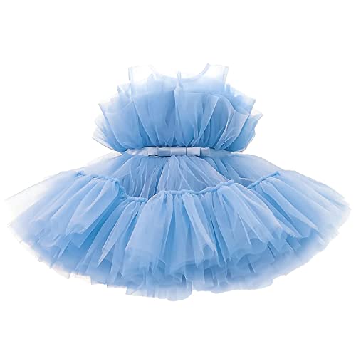 NNJXD Baby Mädchen Kleid Schleife Kleider Tutu Flauschige Taufe Prinzessin Größe (90) 12-24 Monate 766 Blau-A von NNJXD