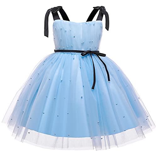 NNJXD Baby Mädchen Kleid Tutu Blume Kleider Festzug Taufe Perle Kleid Größe (110) 3-4 Jahre 748 Blau-A von NNJXD