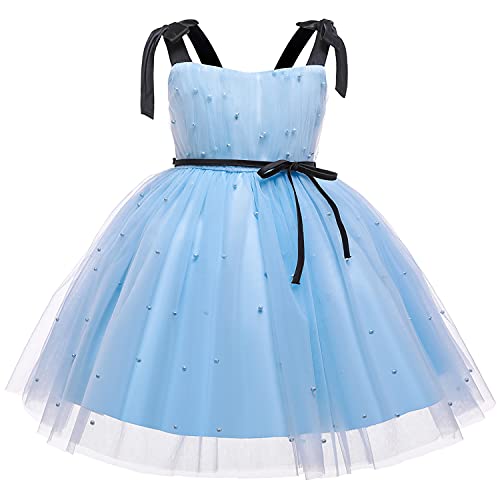 NNJXD Baby Mädchen Kleid Tutu Blume Kleider Festzug Taufe Perle Kleid Größe (80) 6-12 Monate 748 Blau-A von NNJXD