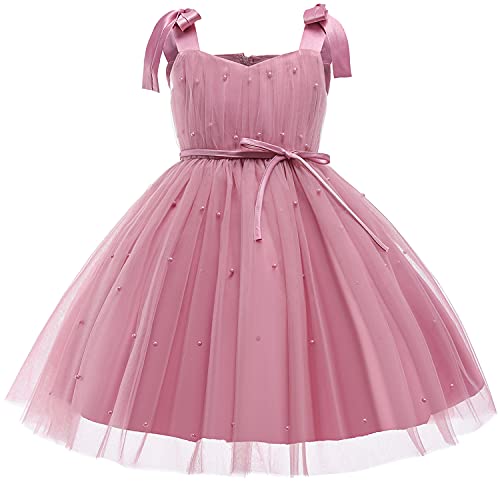 NNJXD Baby Mädchen Kleid Tutu Blume Kleider Festzug Taufe Perle Kleid Größe (90) 12-24 Monate 748 Rosa-A von NNJXD