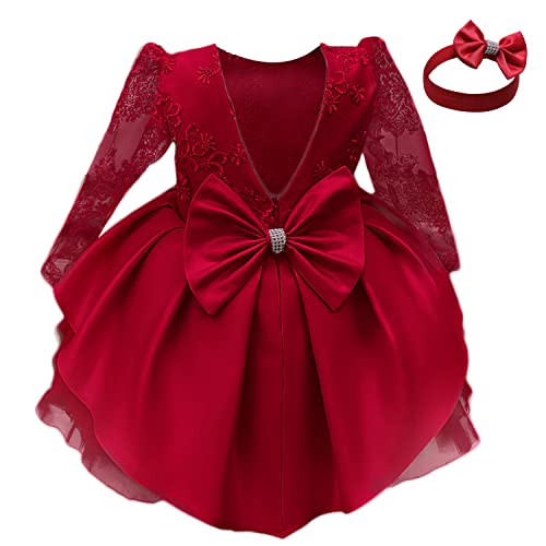 NNJXD Baby Mädchen Kleid Tutu-Kleider Geblümtes Weihnachtskleid Pageant rückenfreies Brautkleid Größe (100) 2-3 Jahre 773 Rot-A von NNJXD